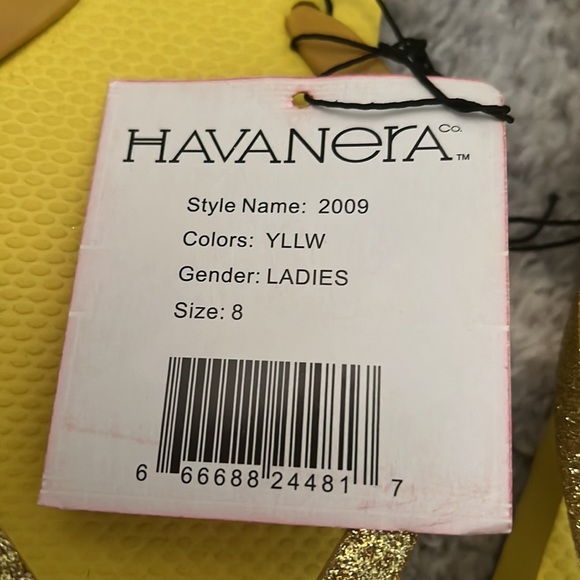 NWT! Yellow Glitter Bling  Havanera Flip Flops Size 8 - Picture 4 of 5